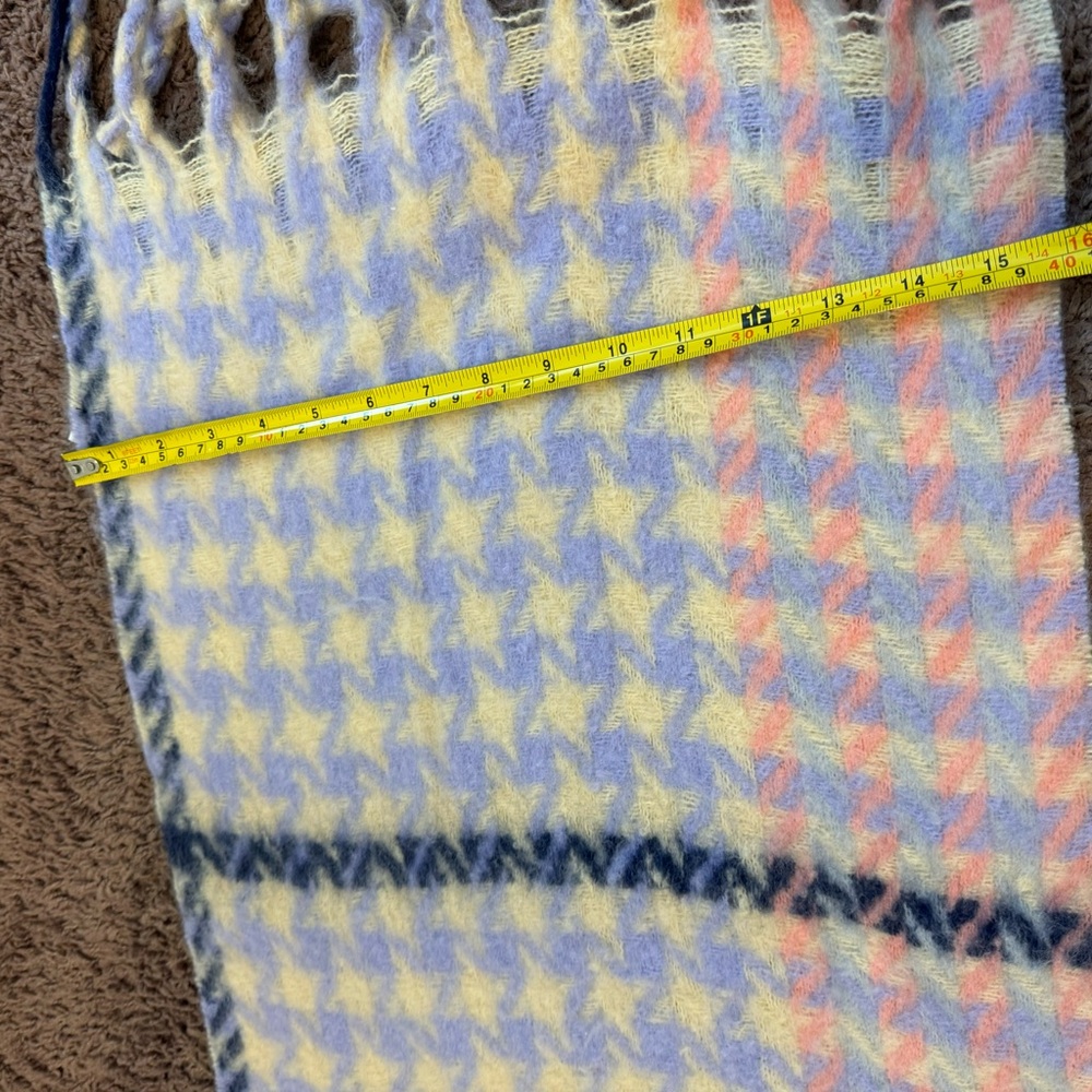2 FOR $25 I See U Wool Blend Scarf Wrap Periwinkle Plaid Shawl Made In MADRID - Picture 3 of 6